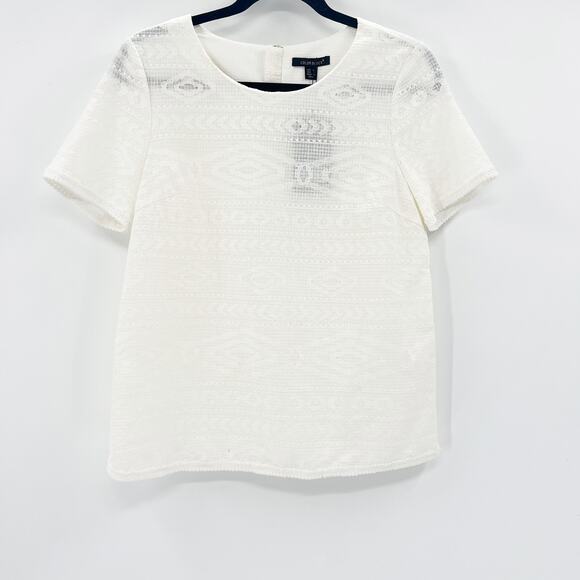 NWT Color Block Women's White Short Sleeve Semi Sheer Blouse Top Size M - Picture 1 of 7